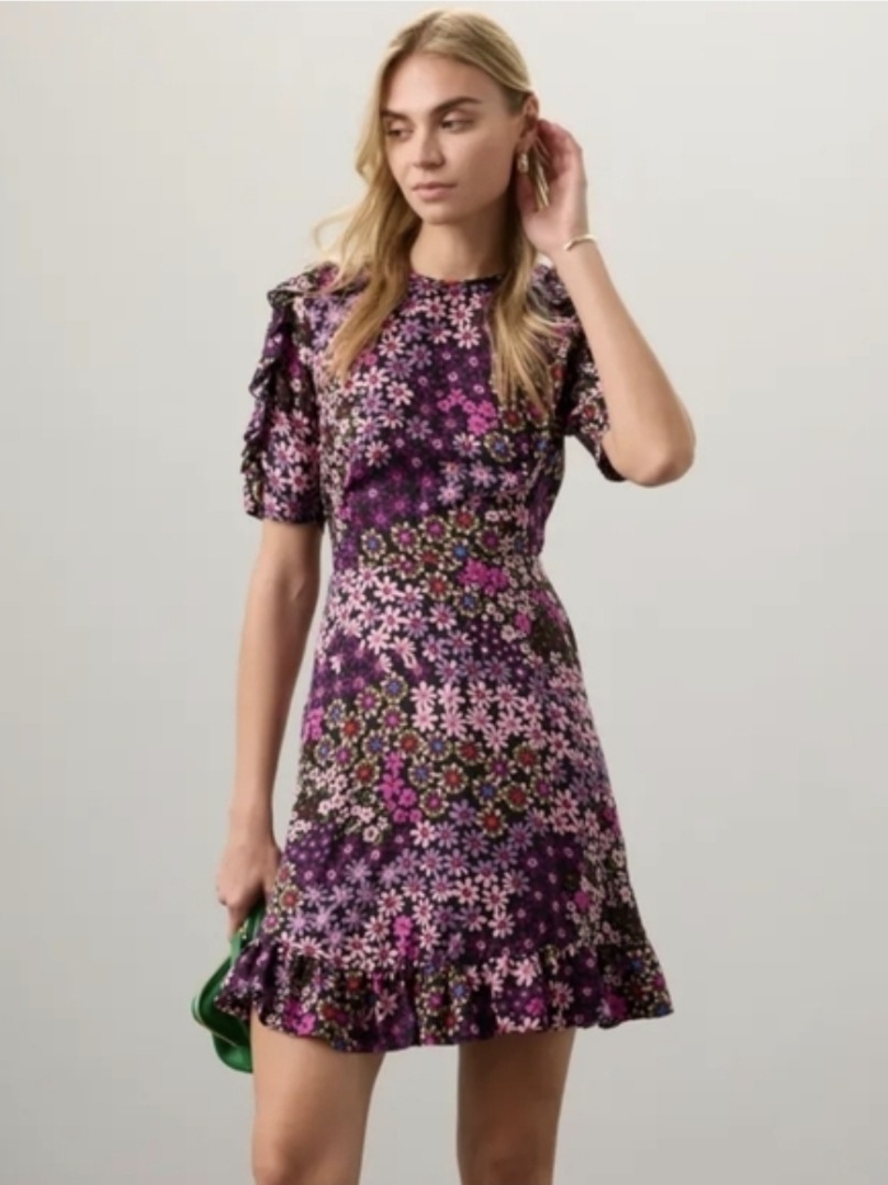 Purple Floral Short-Sleeve Dress